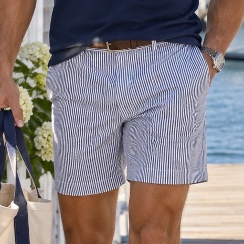 Polo Ralph Lauren Mens Seersucker Striped Shorts Blue White Size 40 9" D2